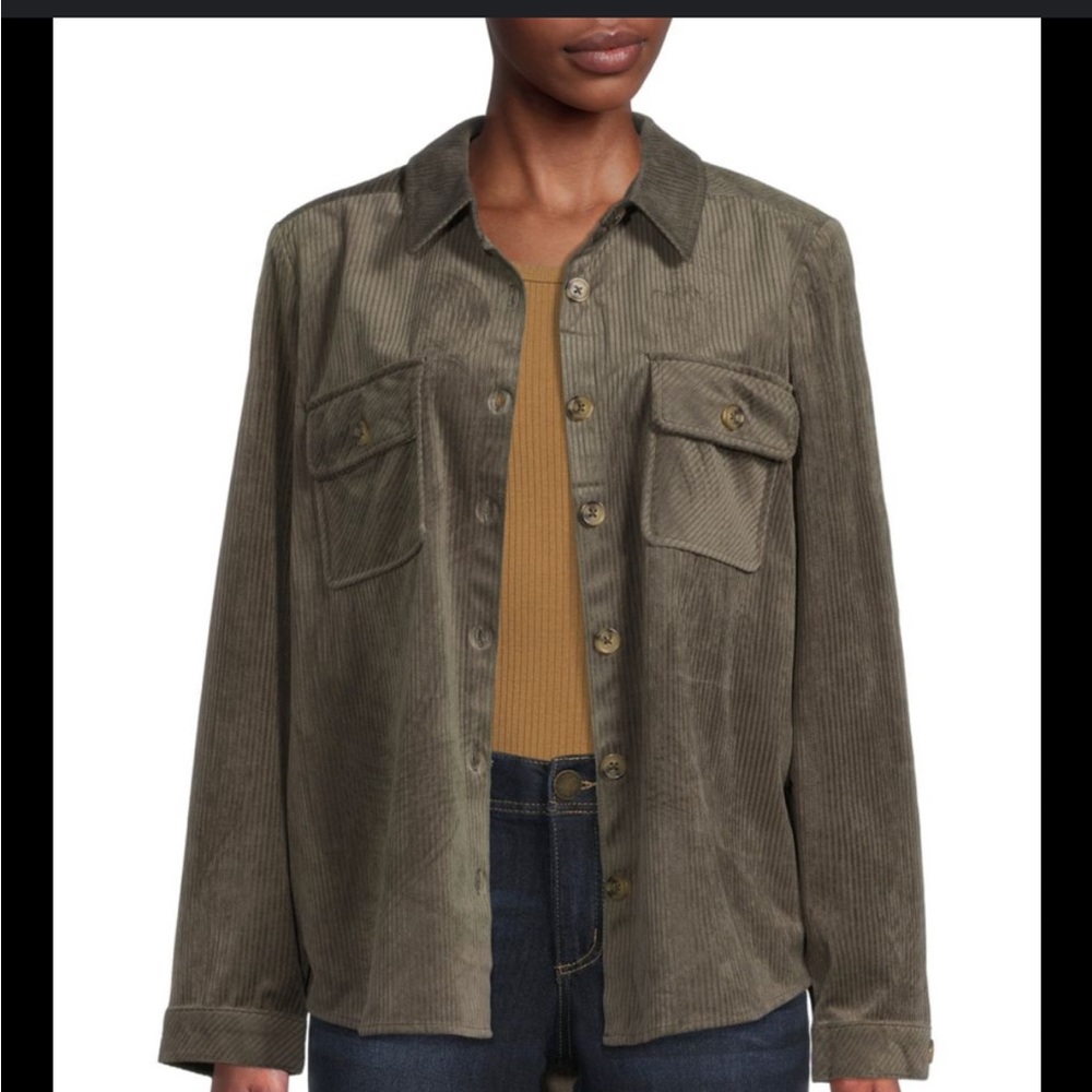 Democracy Corduroy Shirt Jacket Shacket Dusty Olive